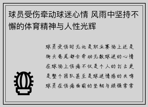 球员受伤牵动球迷心情 风雨中坚持不懈的体育精神与人性光辉
