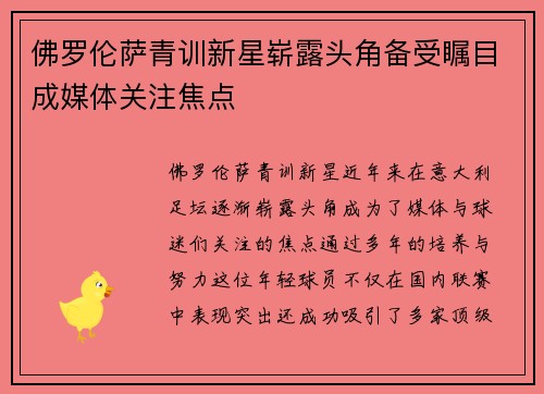 佛罗伦萨青训新星崭露头角备受瞩目成媒体关注焦点