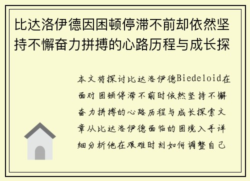 比达洛伊德因困顿停滞不前却依然坚持不懈奋力拼搏的心路历程与成长探索